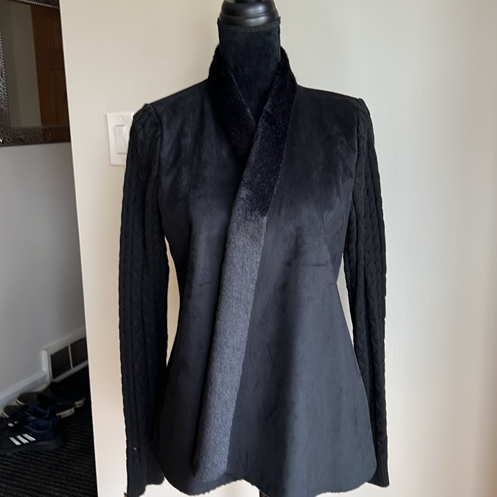 Gorgeous faux fur, cable knit sweater/jacket!